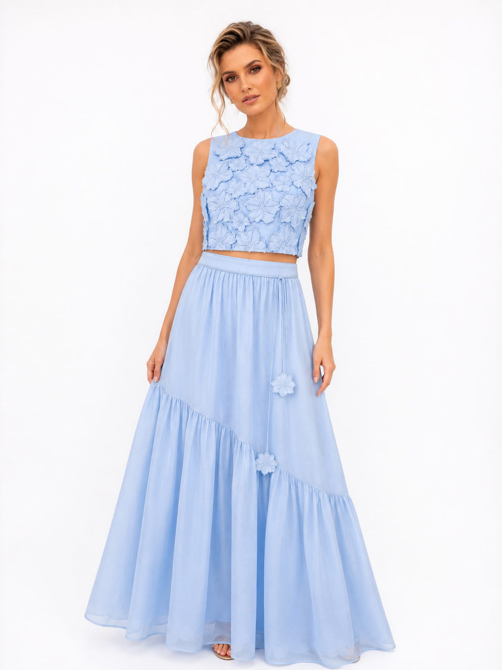 Sky Bloom Floral Appliqué Top