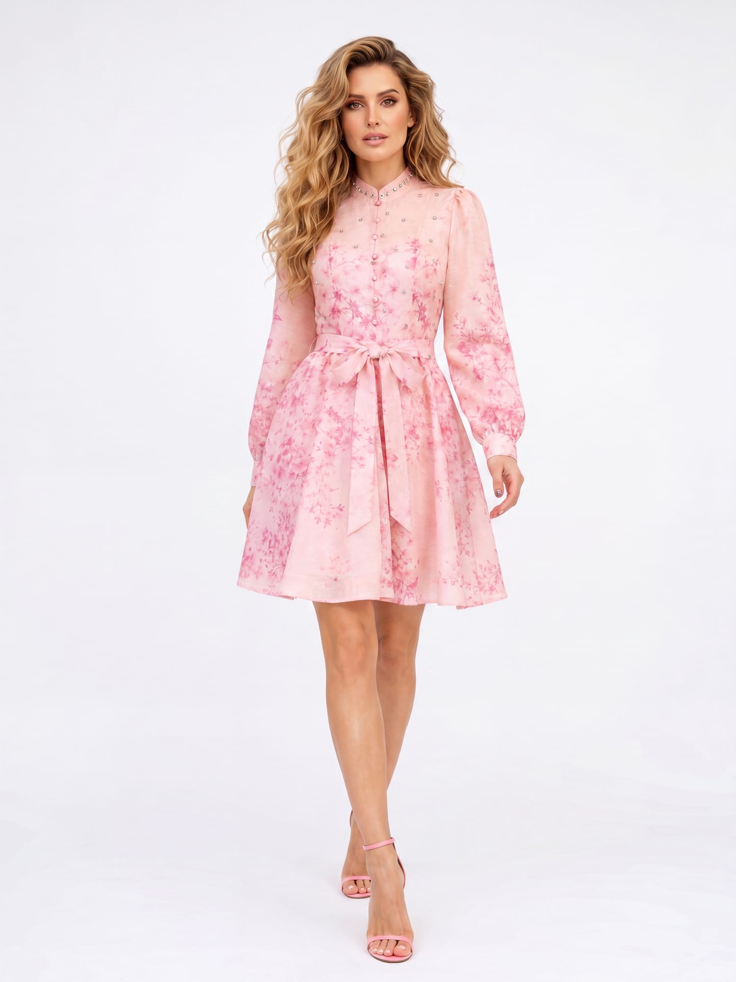 Floral Mini Dress with Crystal Details
