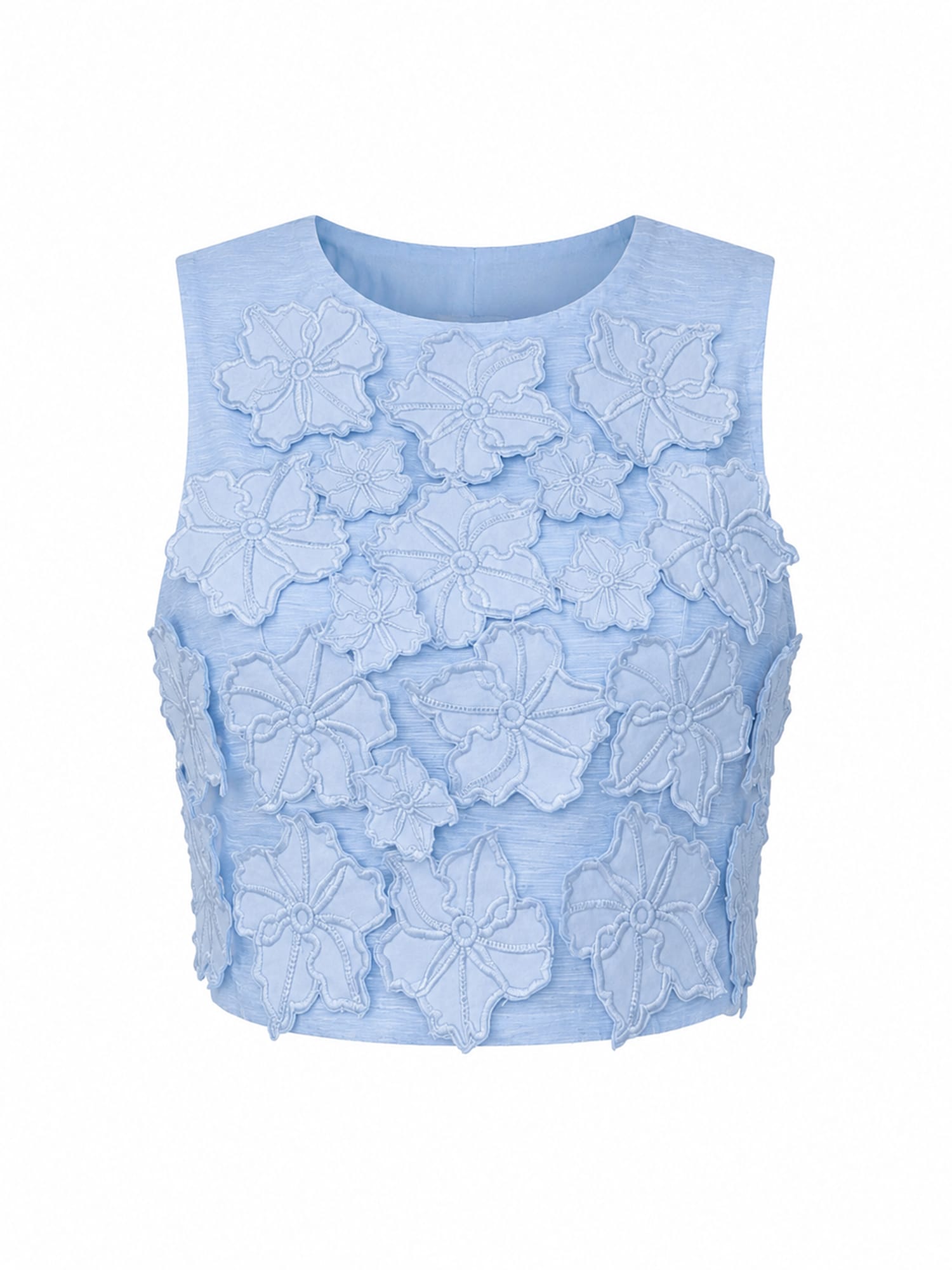 Sky Bloom Floral Appliqué Top