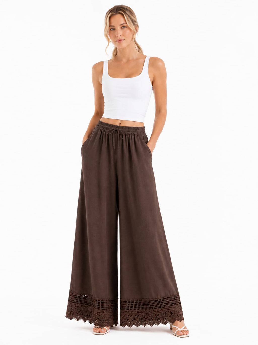 Soft Wide-Leg Lace Hem Pants