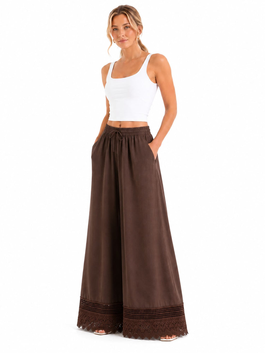Soft Wide-Leg Lace Hem Pants
