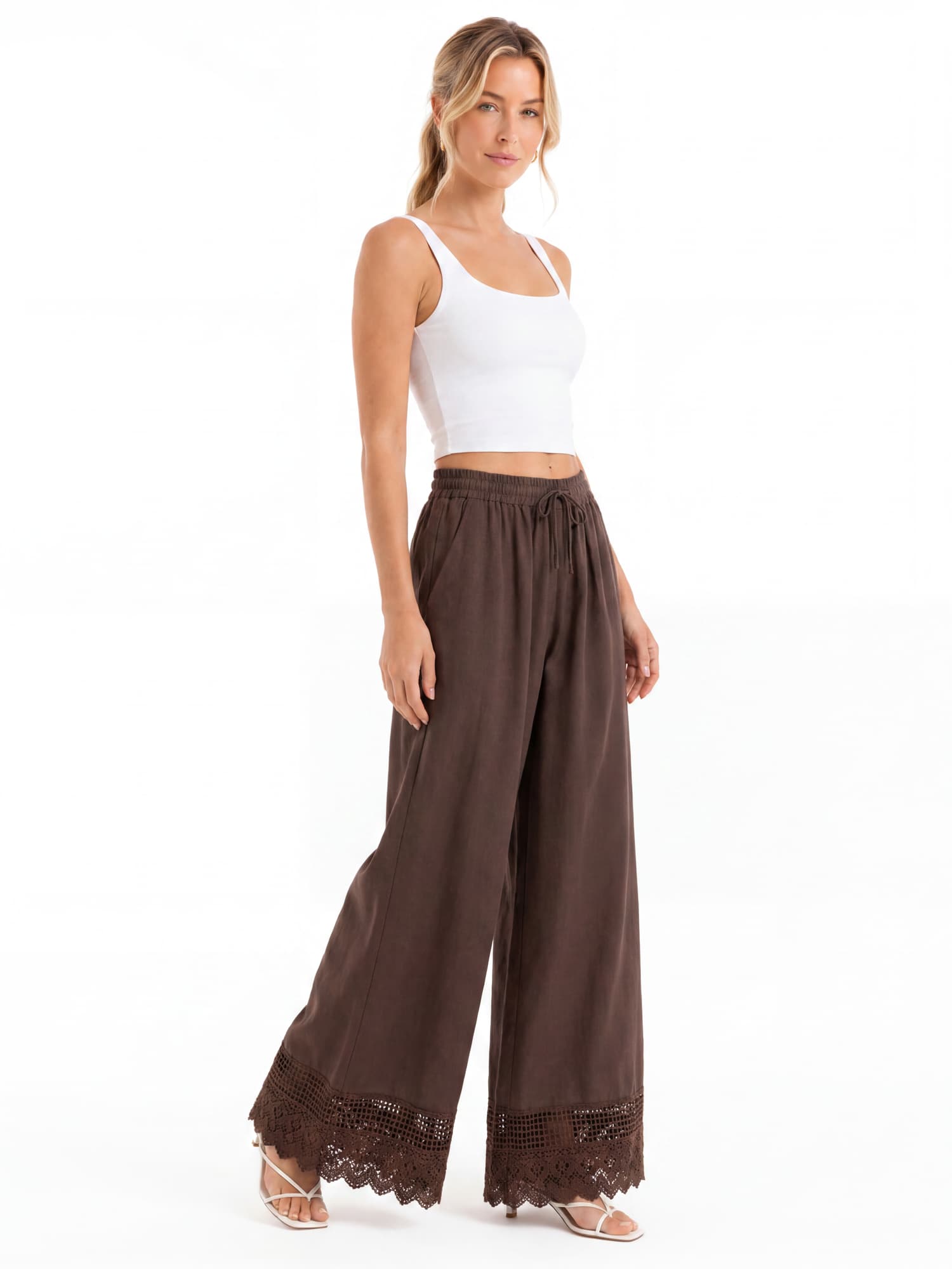 Soft Wide-Leg Lace Hem Pants