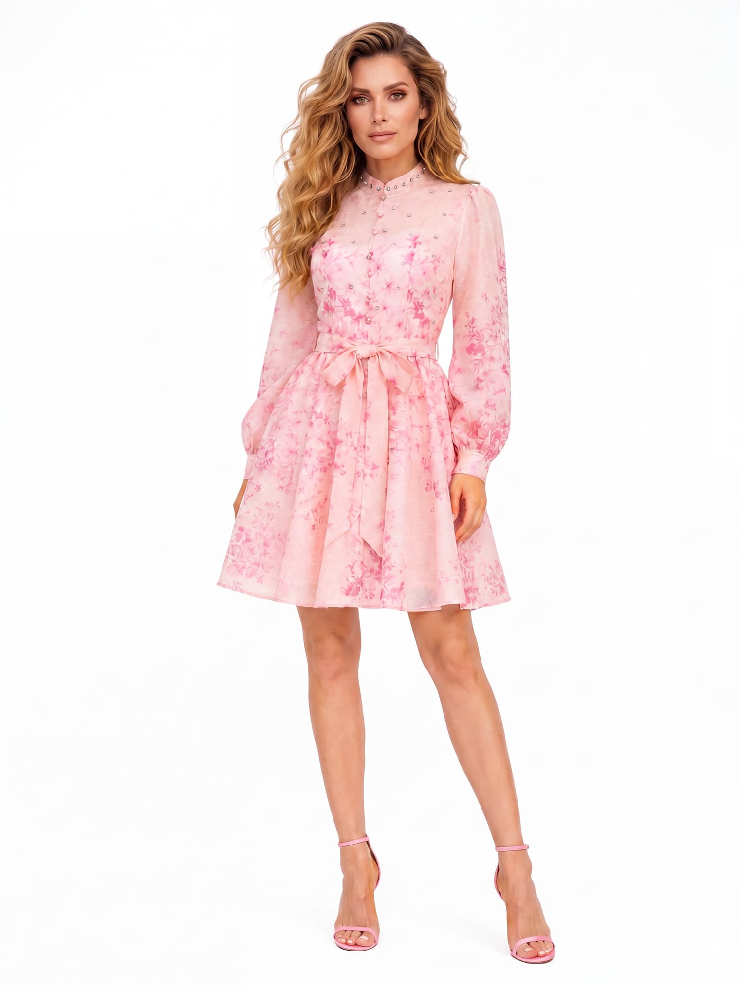 Floral Mini Dress with Crystal Details