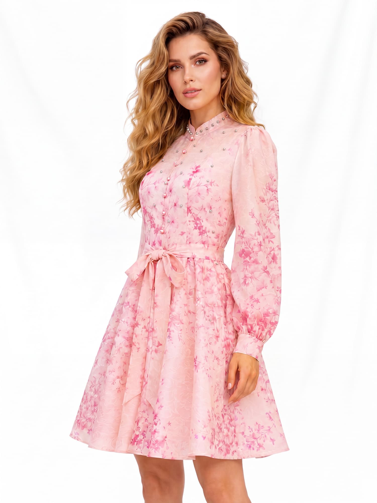 Floral Mini Dress with Crystal Details