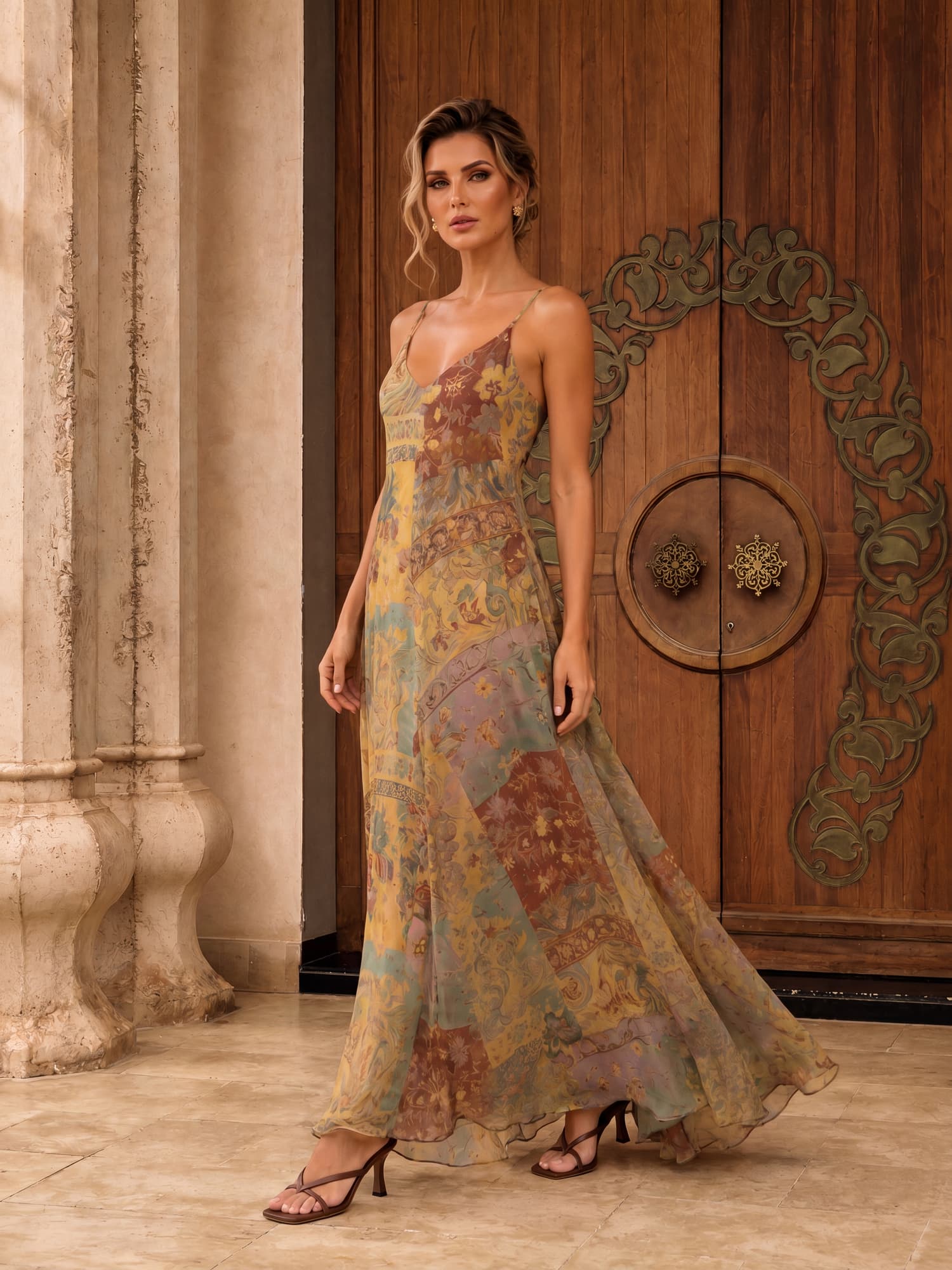 Vestido largo con estampado floral